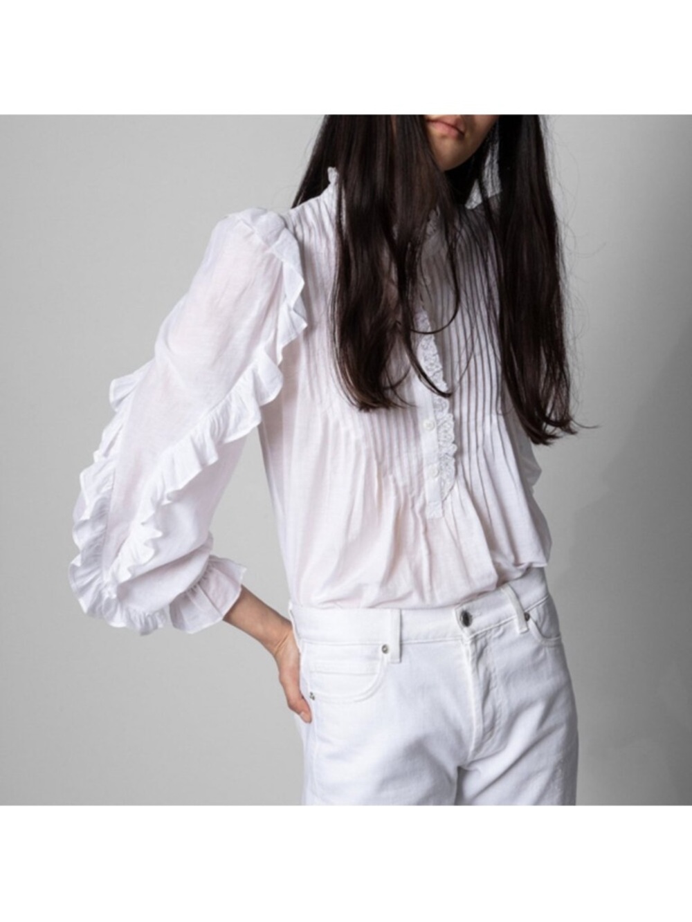 NWT $398 Zadig & Voltaire Timmy Tomboy Tunic White Ruffled Blouse Medium - Picture 7 of 16